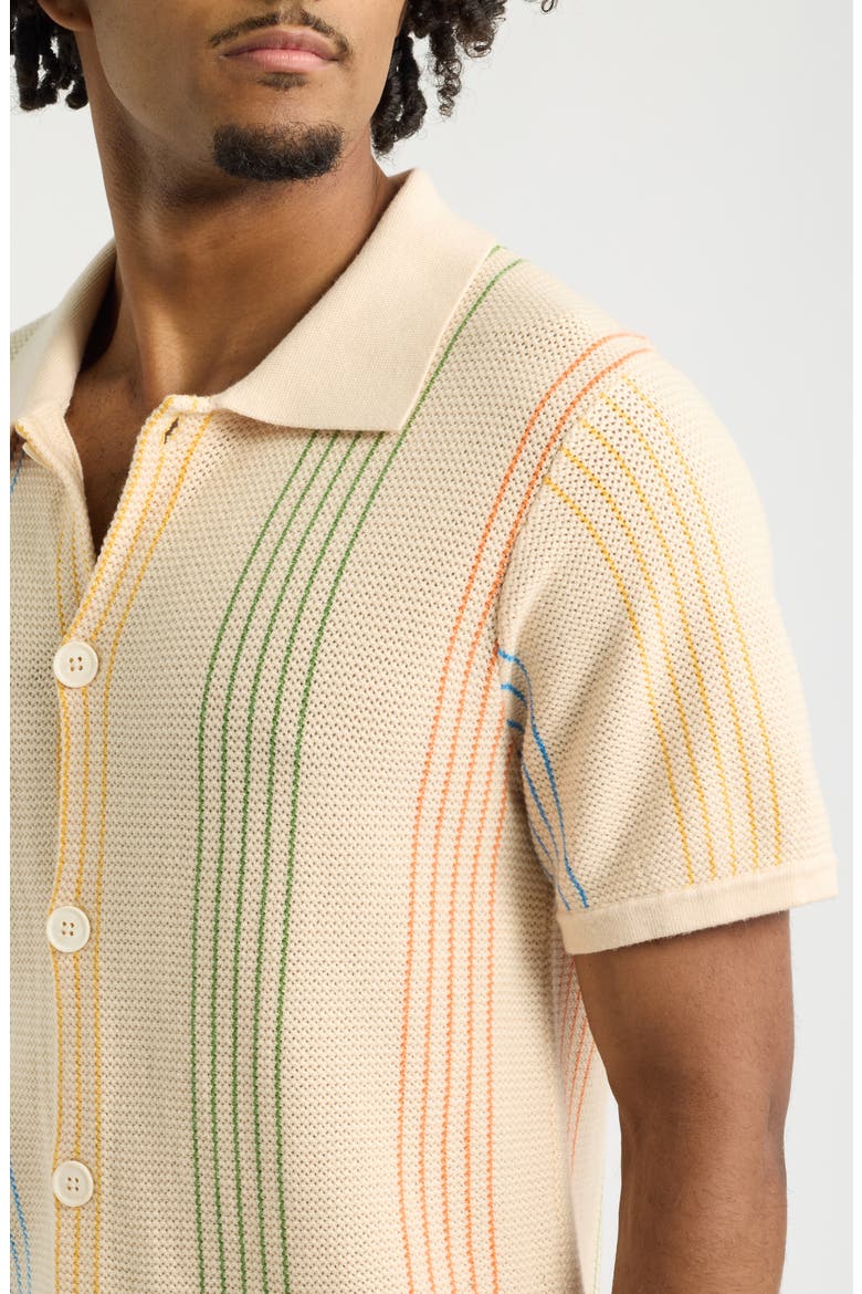 Sliced Knit Short Sleeve Button-Up Shirt, Alternate, color, BEIGE