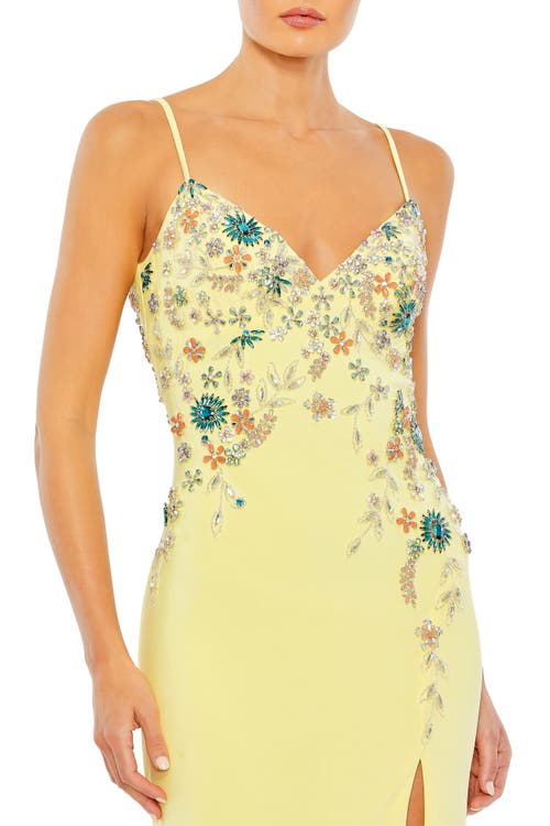 Mac Duggal Floral Beaded Sheath Gown In Buttercup