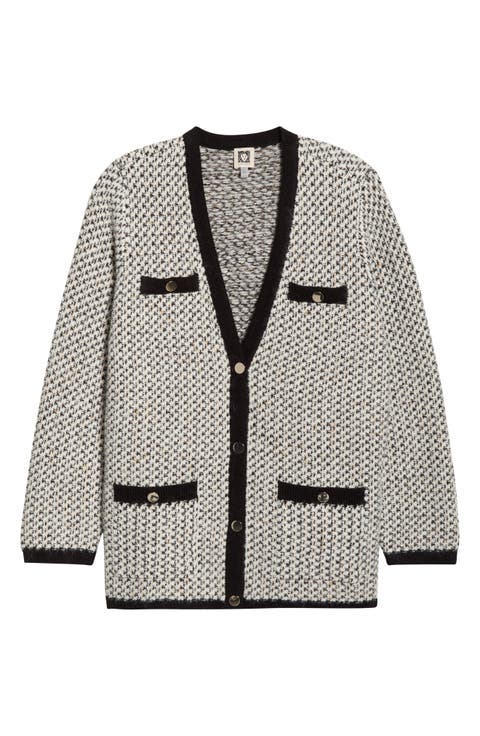 Contrast Trim Tweed Cardigan (Plus)