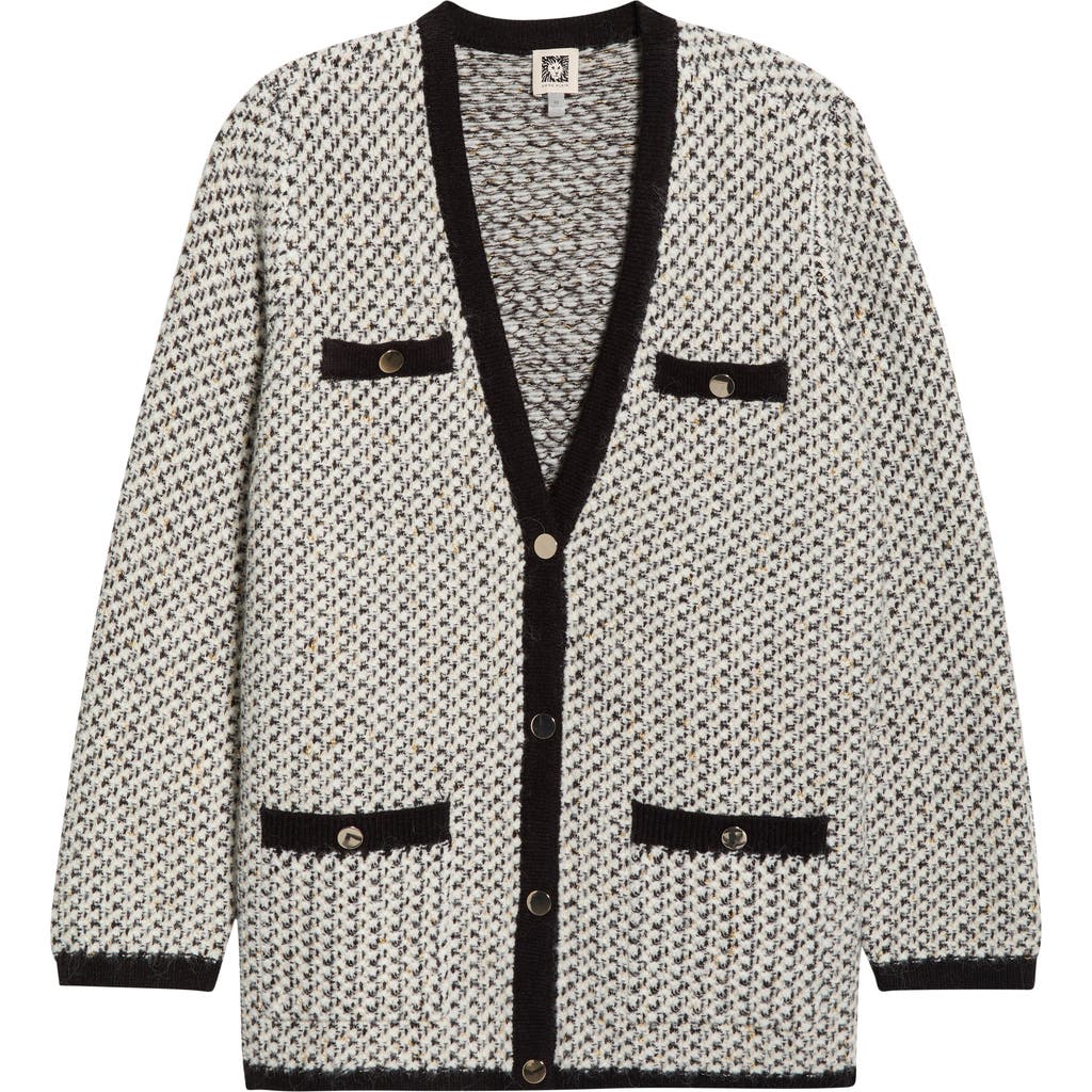 Anne Klein Contrast Trim Tweed Cardigan In Multi