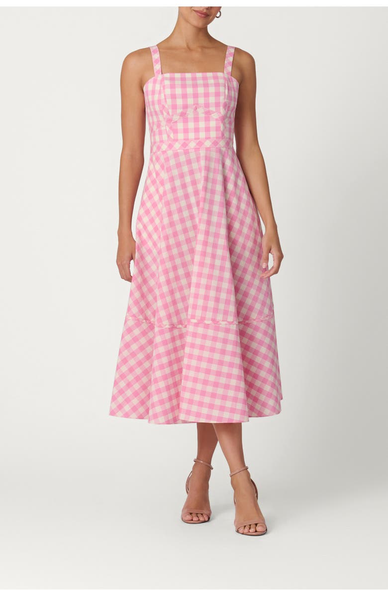 Shoshanna Gingham Kaydence Dress, Main, color, Peony/Optic