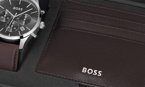 Hugo Boss Boss Avery Chronograph Leather Strap Watch & Wallet Set, 42mm In Black