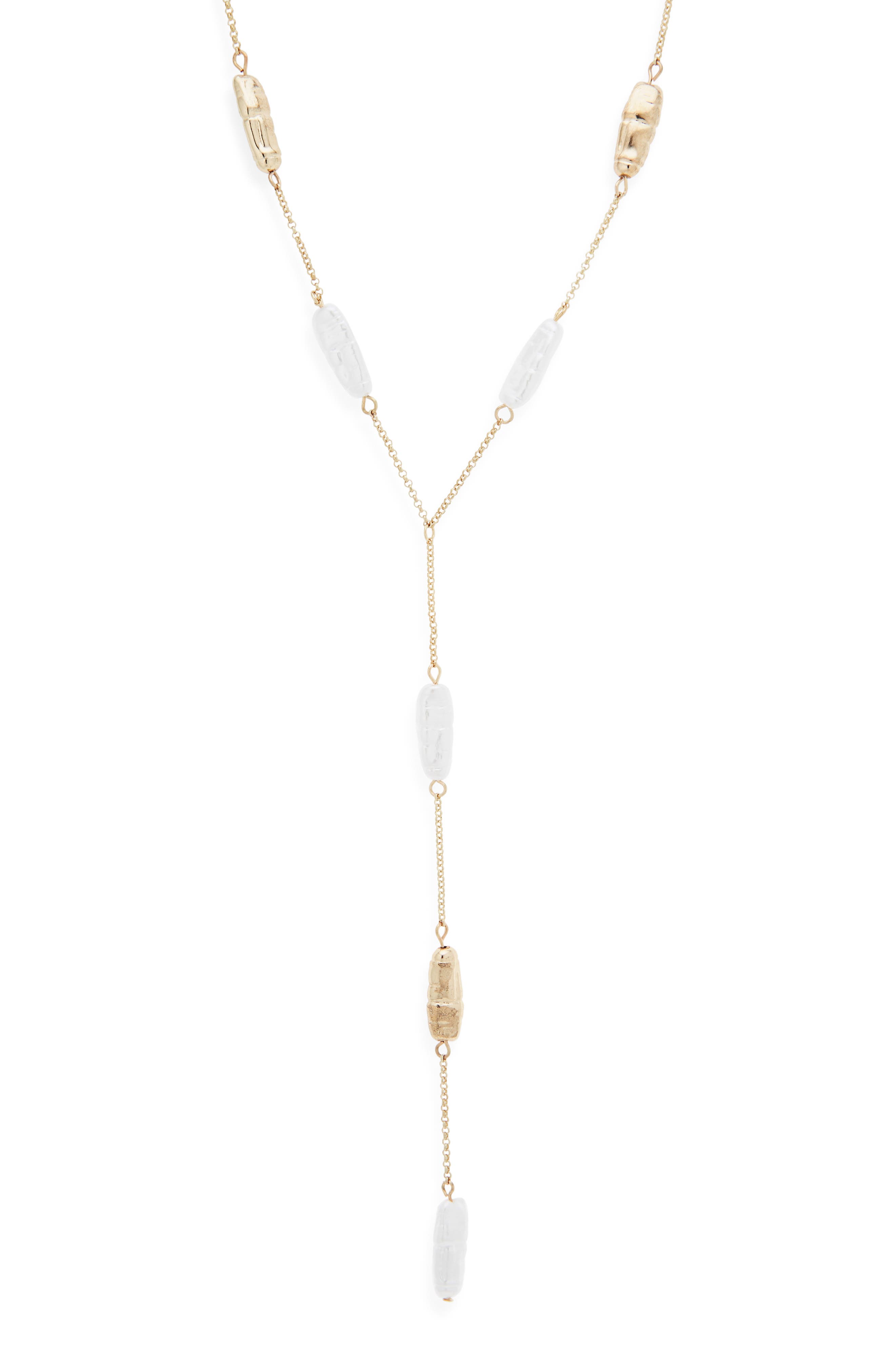 NORDSTROM RACK Stick Faux Pearl Station Lariat Necklace