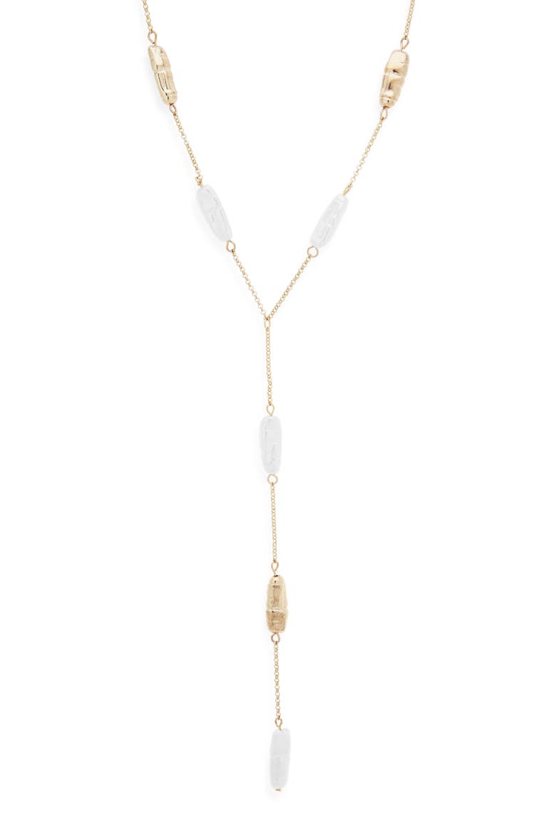 Stick Faux Pearl Station Lariat Necklace, Main, color, WHITE- GOLD