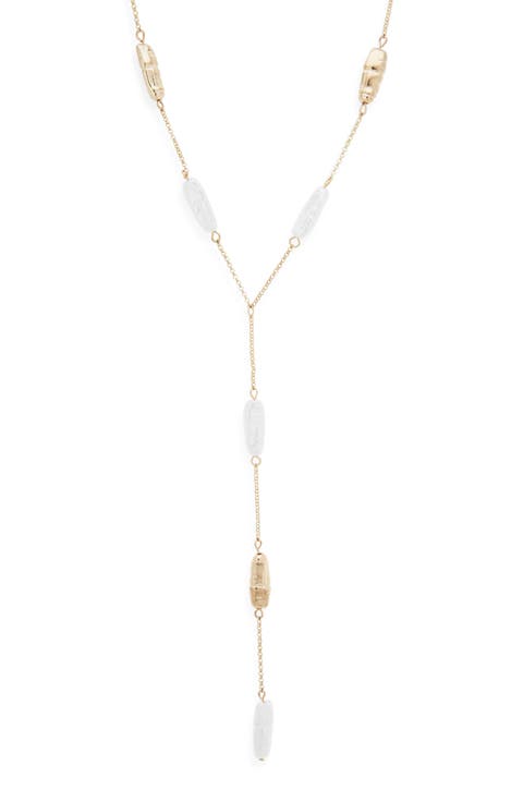 Stick Faux Pearl Station Lariat Necklace