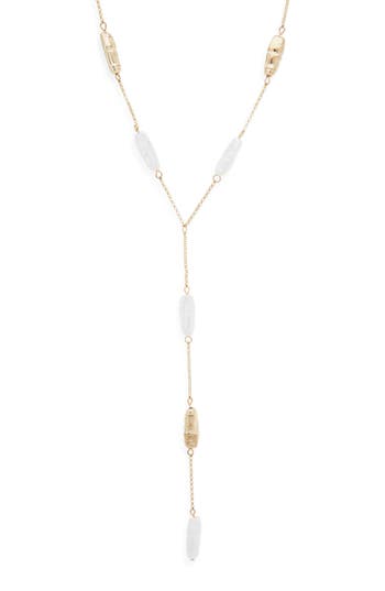 Nordstrom Rack Stick Faux Pearl Station Lariat Necklace In Gold