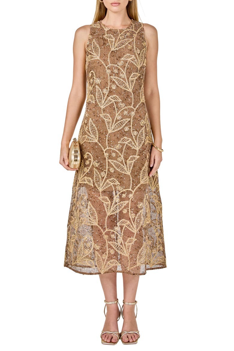 Sleeveless Mesh Midi Dress, Main, color, BEIGE MULTI