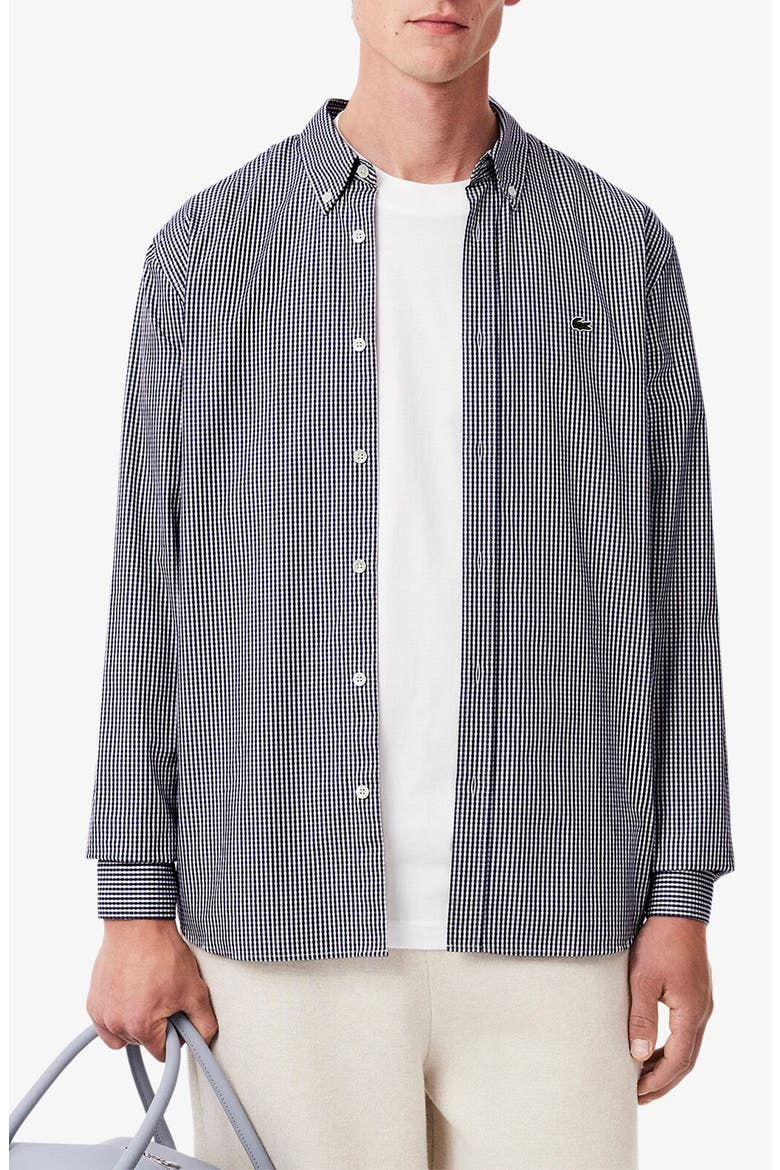 Checker Cotton Pinpoint Button-Down Shirt, Main, color, WHITE/ NAVY BLUE