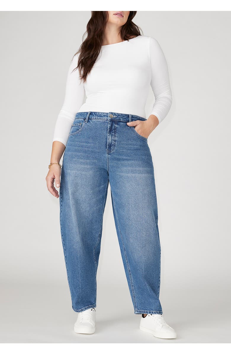 ELOQUII The Barrel Leg Jean, Alternate, color, Medium Wash Denim