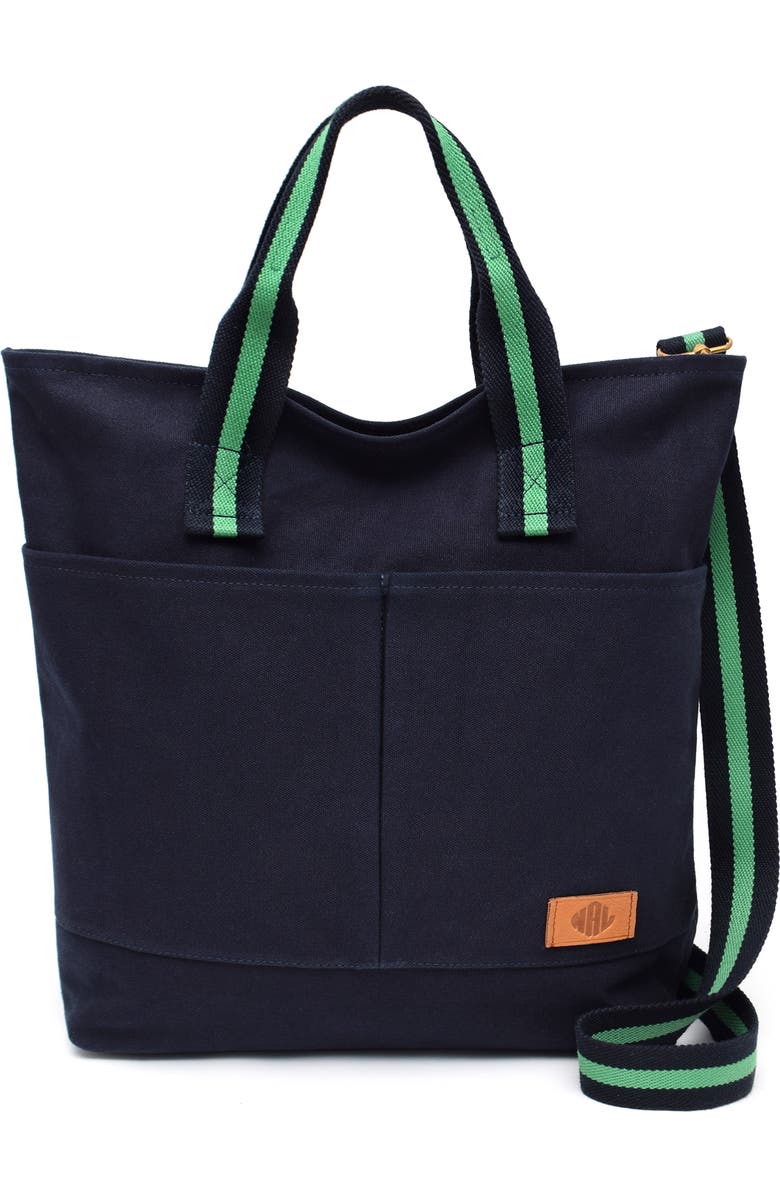 New Amsterdam Leatherworks Ayla Canvas Tote, Main, color, Midnight/ Kelly