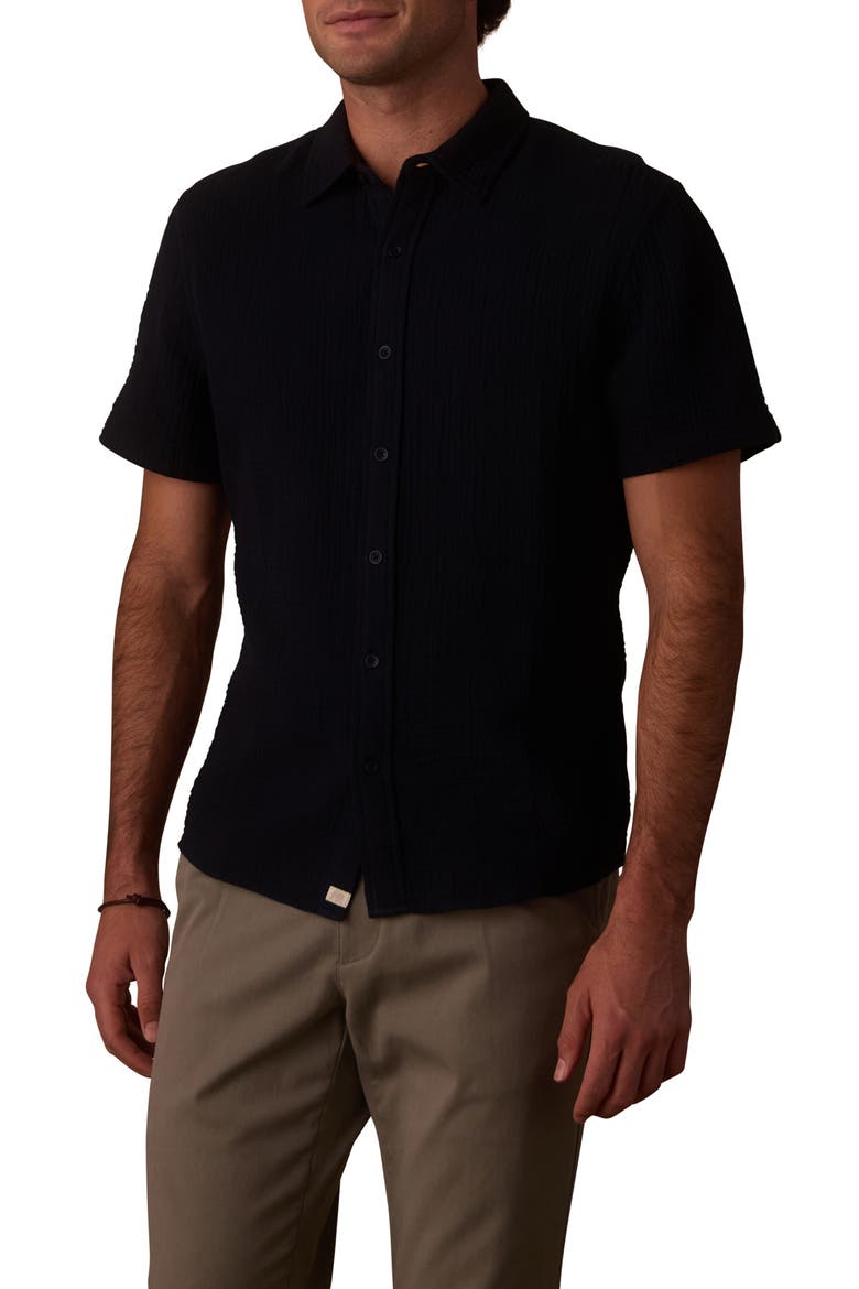 Kalo Cotton Gauze Short Sleeve Button-Up Shirt, Main, color, NAVY