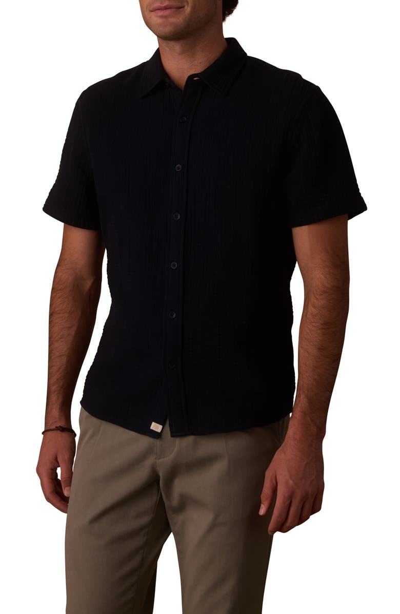 The Normal Brand Kalo Cotton Gauze Short Sleeve Button-Up Shirt, Main, color, Navy