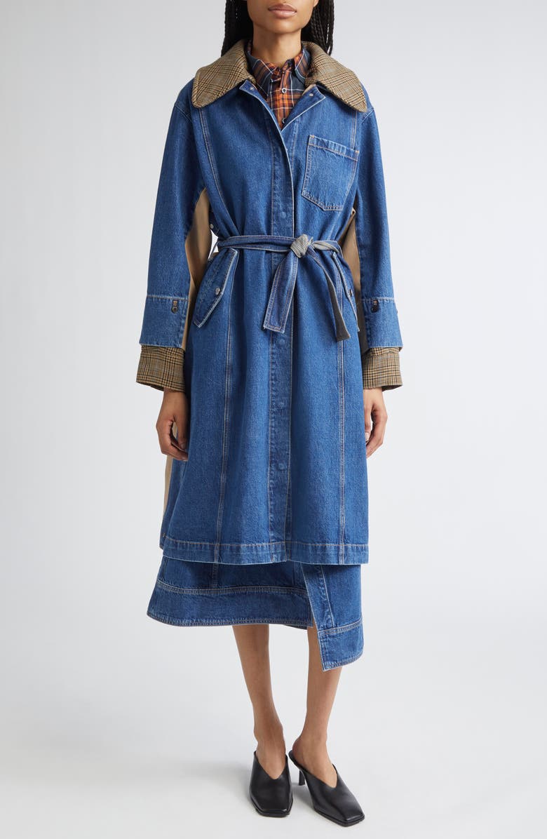 3.1 Phillip Lim Mixed Media Trench Coat, Alternate, color, Indigo Multi