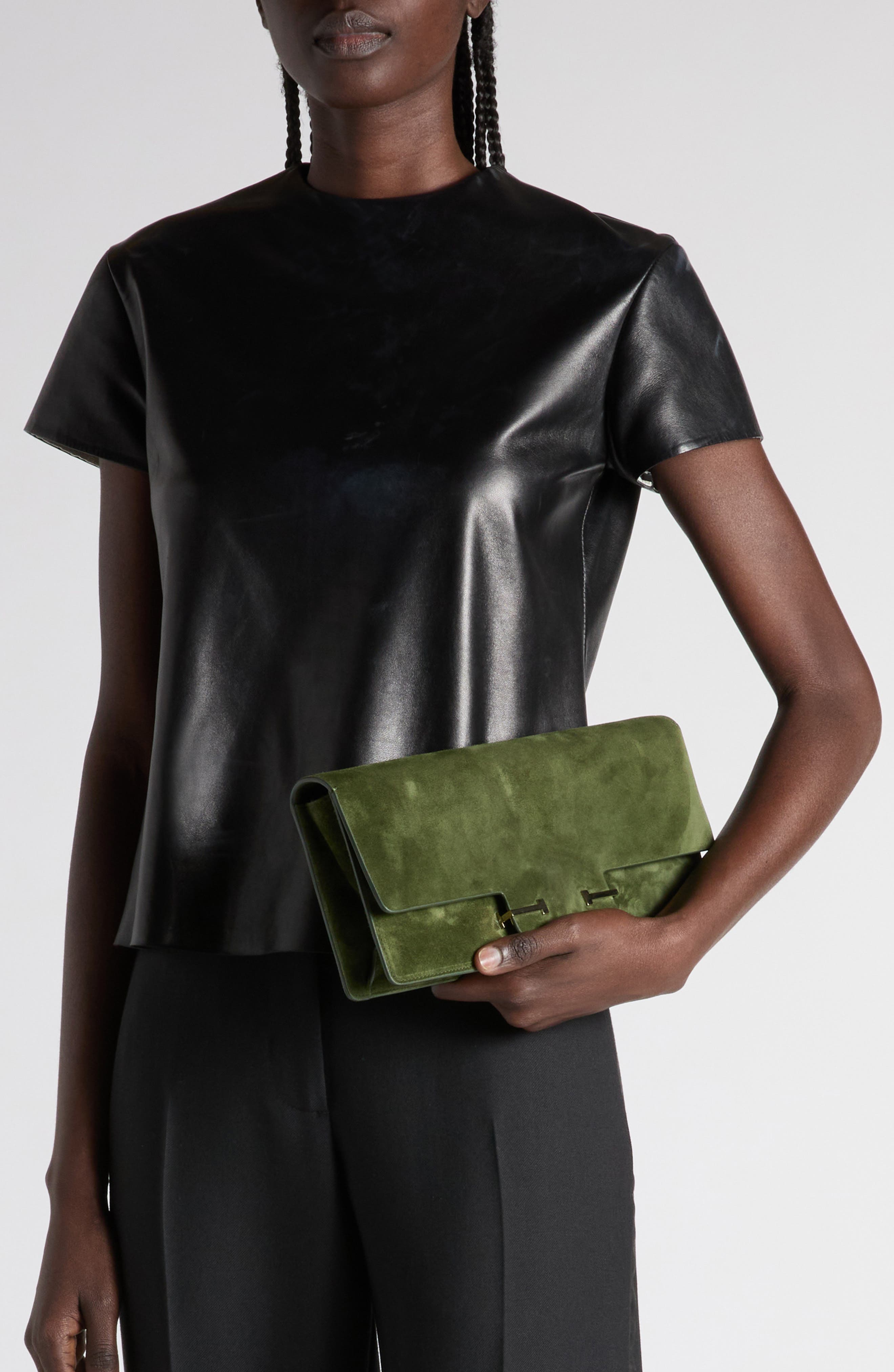 TOM FORD Suede East/West Shoulder Bag, Alternate, color, 1E018 Moss Green