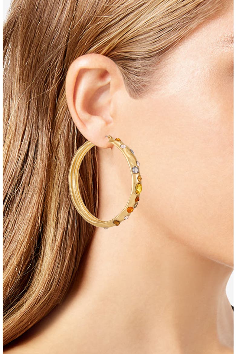 Crystal Hoop Earrings, Alternate, color, GOLD TONE