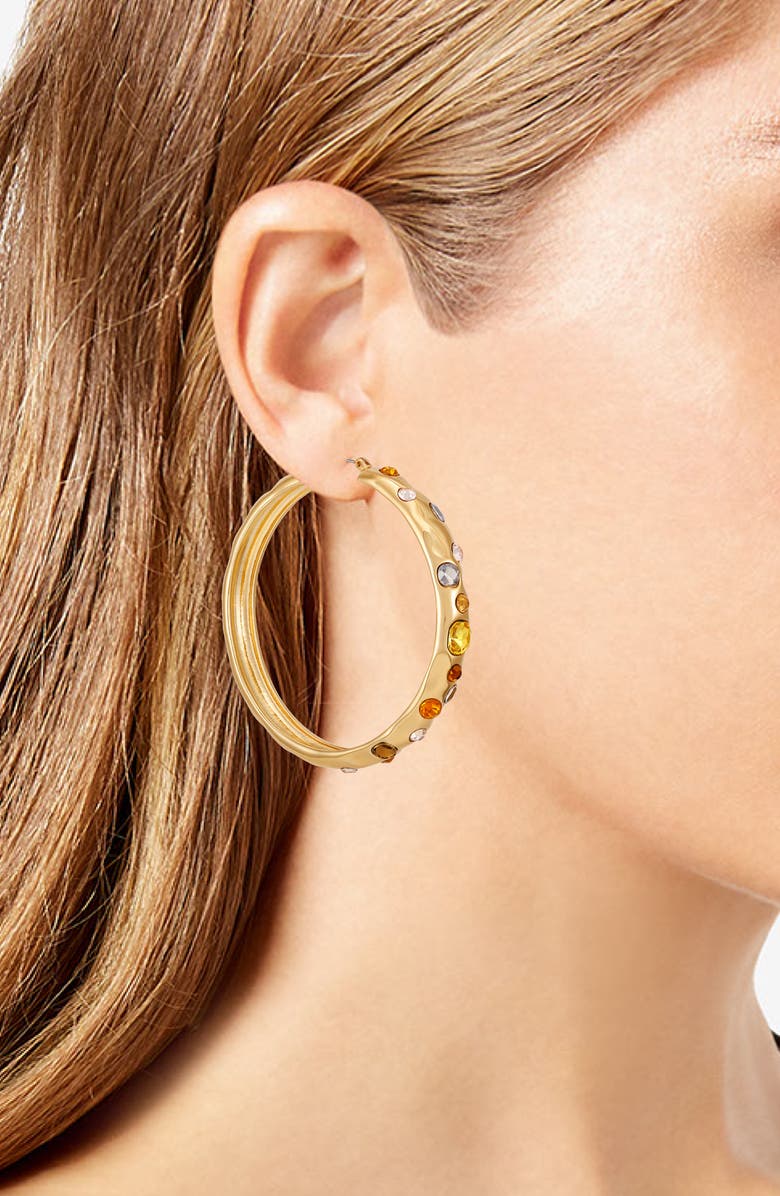 GUESS Crystal Hoop Earrings, Alternate, color, Gold Tone