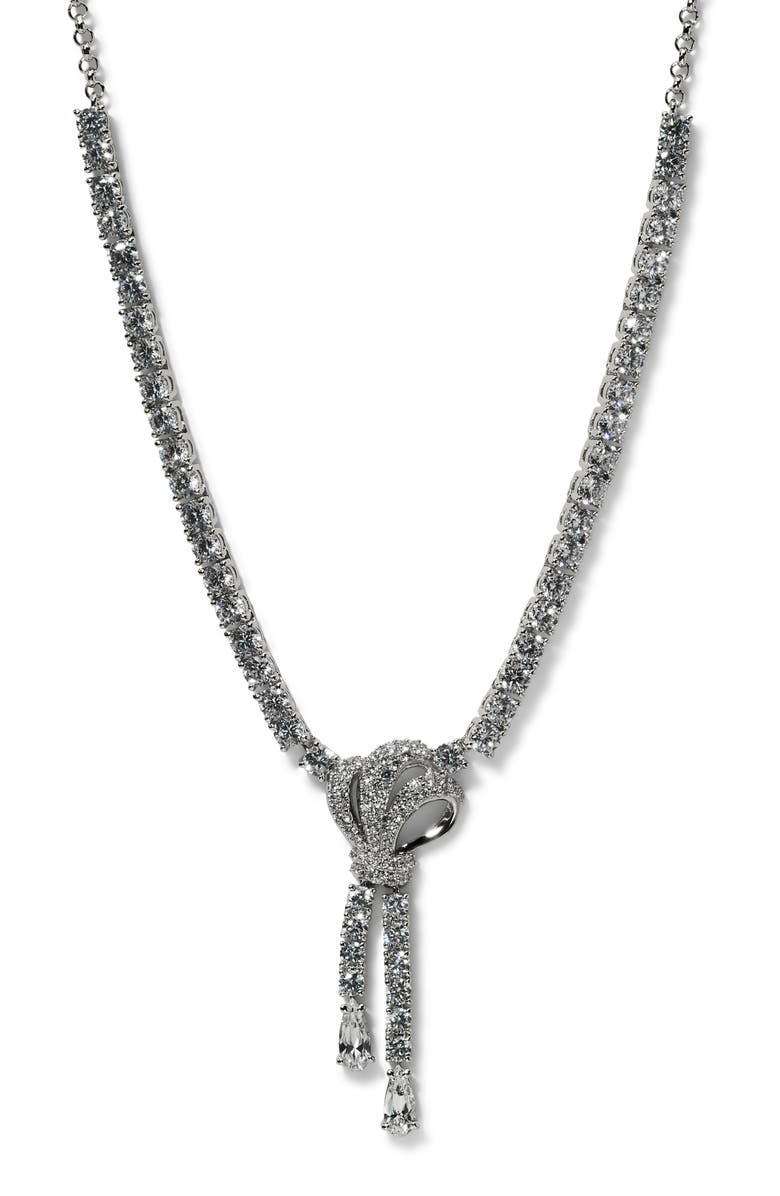 Nadri Eros Knot Y-Necklace, Main, color, Rhodium