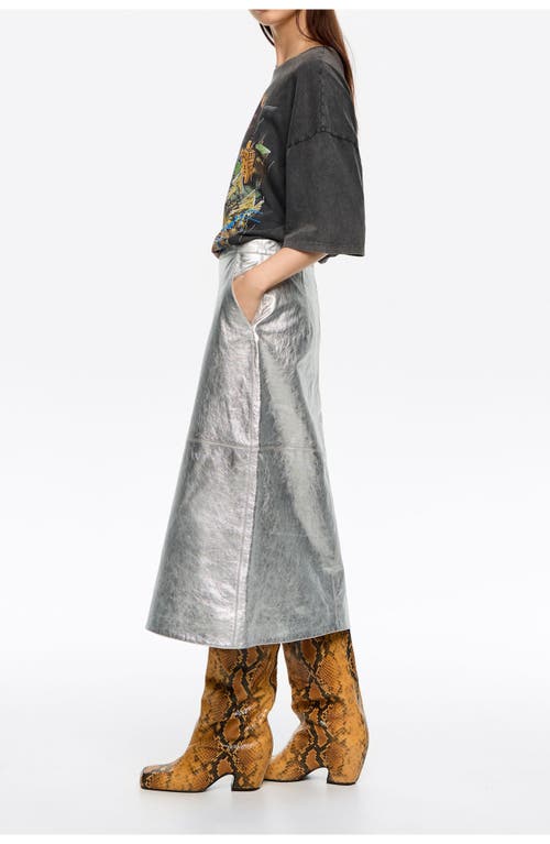 Bimba Y Lola Leather A-line Midi Skirt In Silver