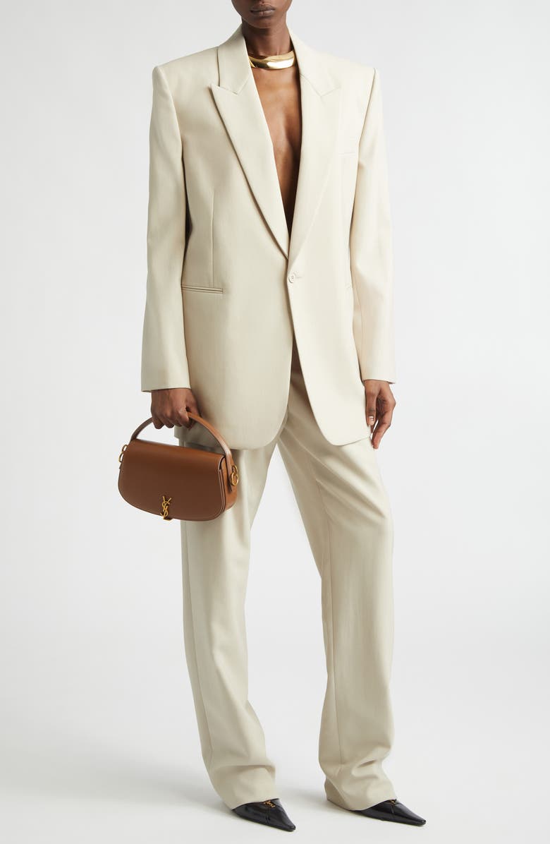 Saint Laurent One-Button Wool Gabardine Blazer, Alternate, color, Beige