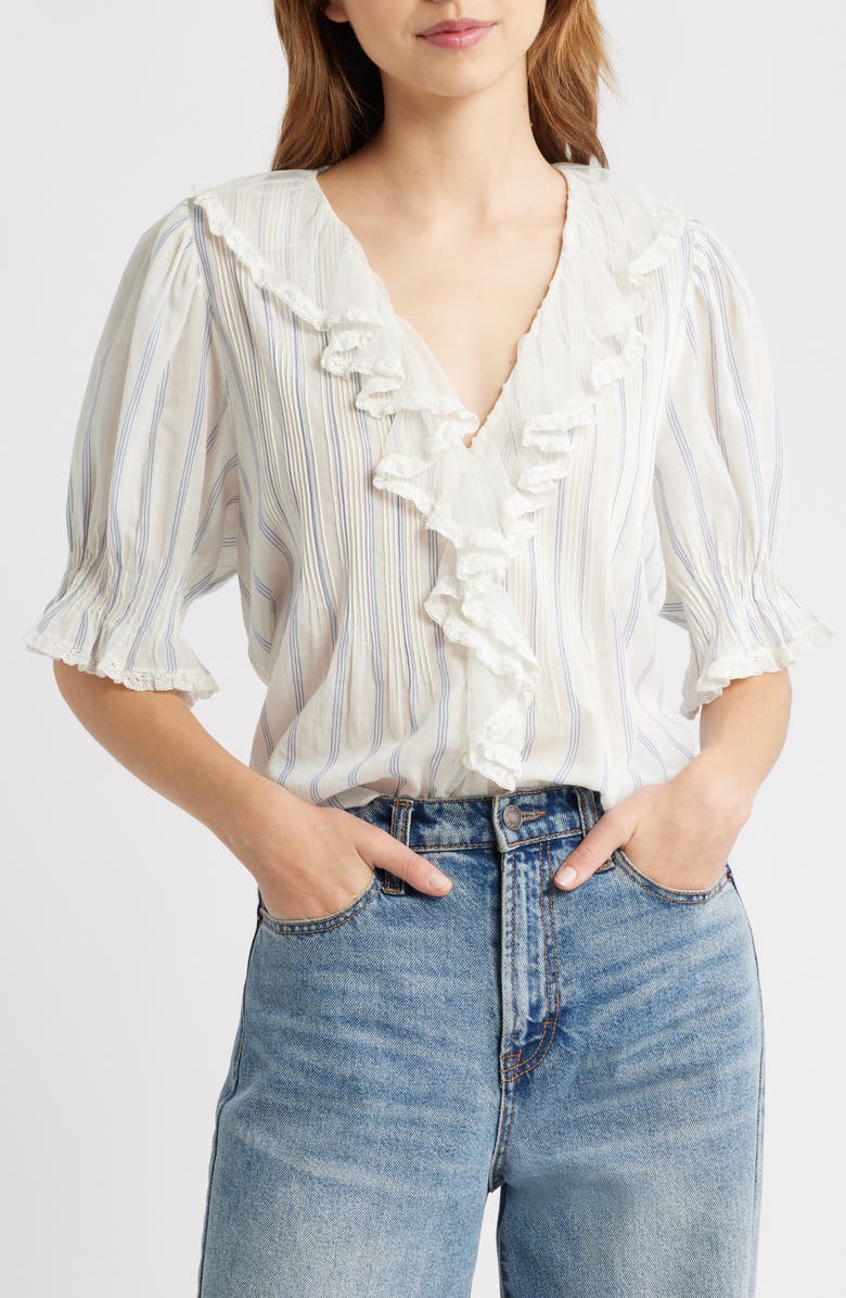 DÔEN Henri Stripe Organic Cotton Voile Top, Main, color, Saint Aurelie Stripe