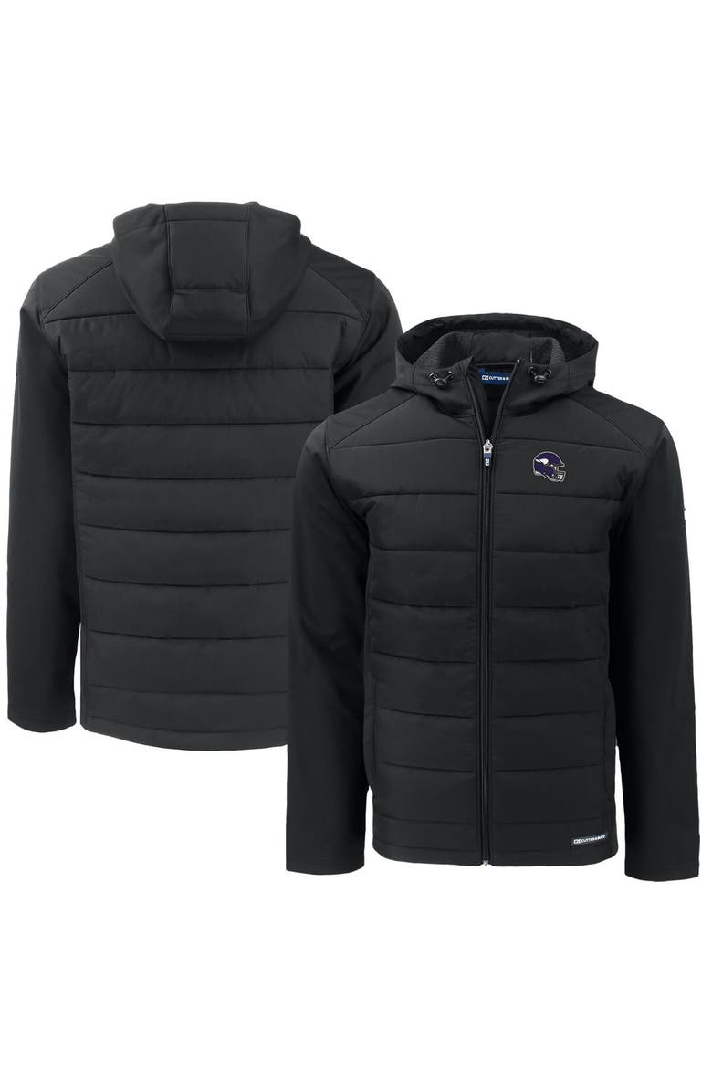 Cutter & Buck Men's Cutter & Buck  Black Minnesota Vikings Helmet Big & Tall Evoke Hybrid Eco Softshell Recycled Full-Zip Jacket, Main, color, Black