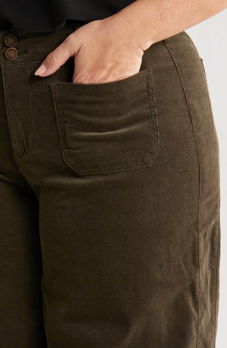 Wit & Wisdom Emma 'Ab'Solution Patch Pocket High Waist Wide Leg Corduroy Pants, Alternate, color, Duffle Green