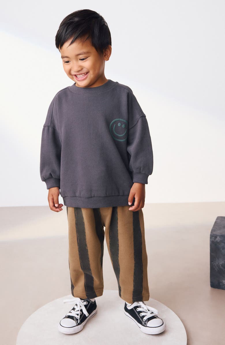 NEXT Kids' Smiley Sweatshirt & Stripe Sweatpants Set, Alternate, color, Black
