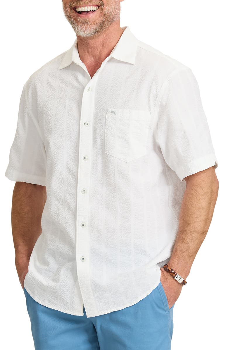 Tommy Bahama Nova Wave Short Sleeve Stretch Seersucker Button-Up Shirt, Main, color, White