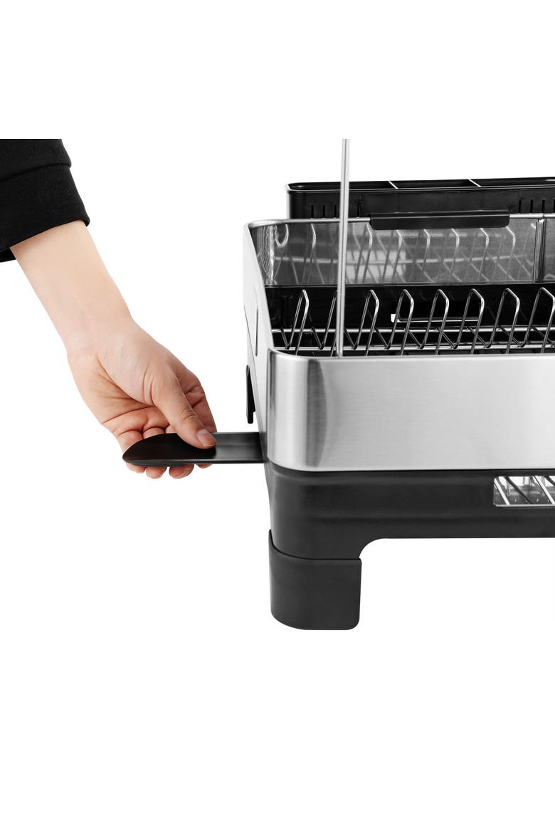 Concerto 20.5" Fingerprint-Proof Stainless Steel Dish Drying Rack with Swivel Spout Tray and Wine Glass Holder, Stainless Steel/Black, Alternate, color, Silver/Black