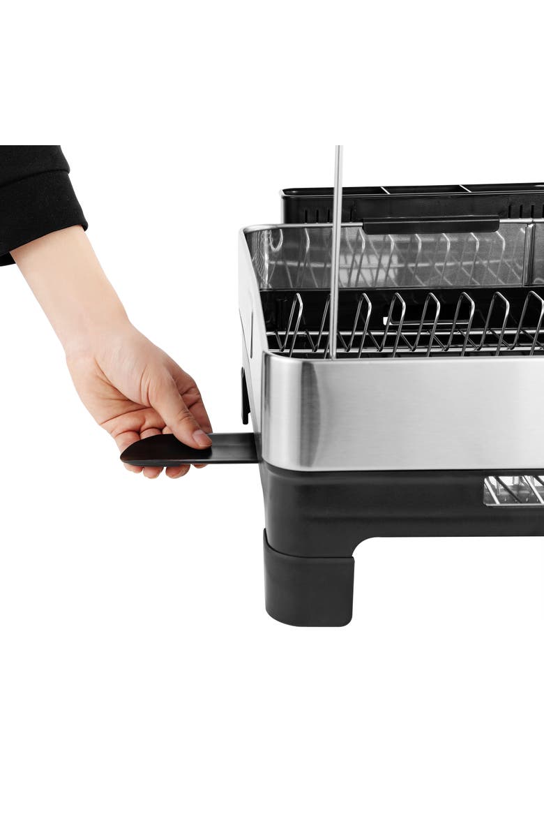 JONATHAN Y Concerto 20.5" Fingerprint-Proof Stainless Steel Dish Drying Rack with Swivel Spout Tray and Wine Glass Holder, Stainless Steel/Black, Alternate, color,