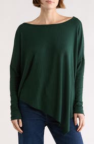 GO COUTURE Ribbed Asymmetric Hem Sweater