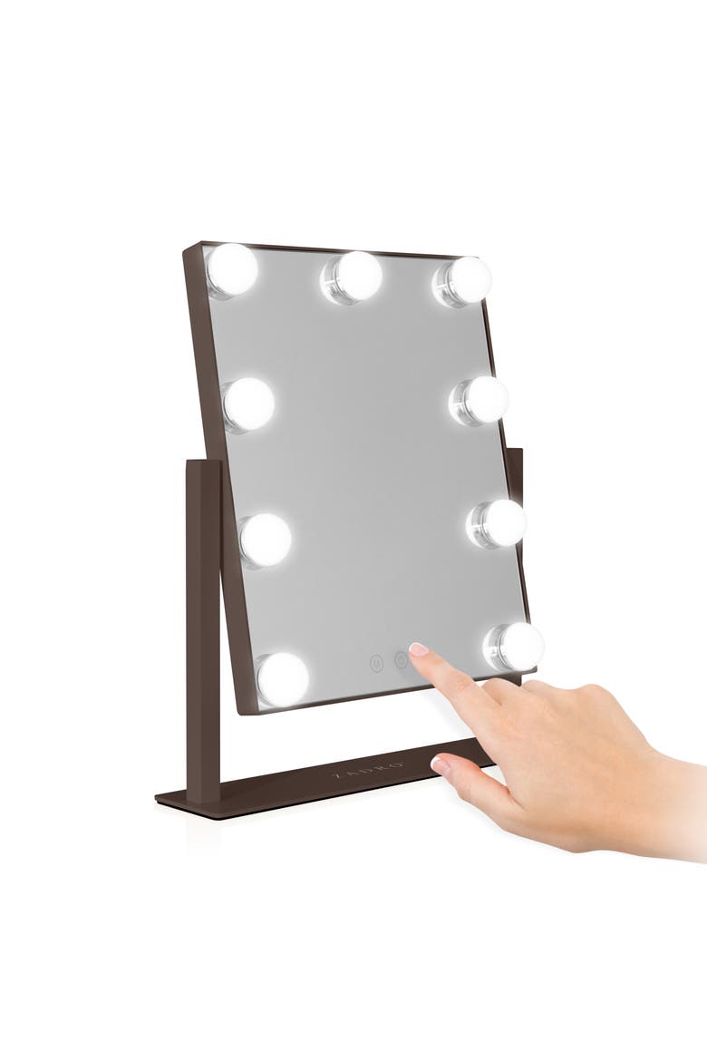 Small Vertical Hollywood Makeup Mirror with Lights, Main, color, Chocolate