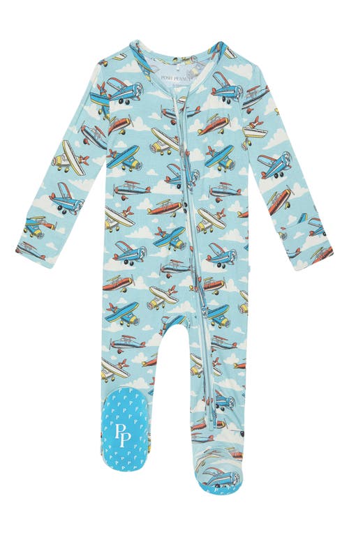 Posh Peanut Planes Zip Footie In Blue