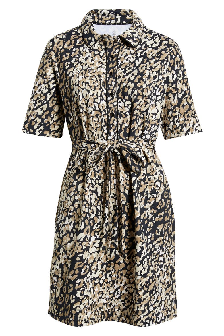 Aubrey Spot Tie Waist Shirtdress, Alternate, color, BLACK