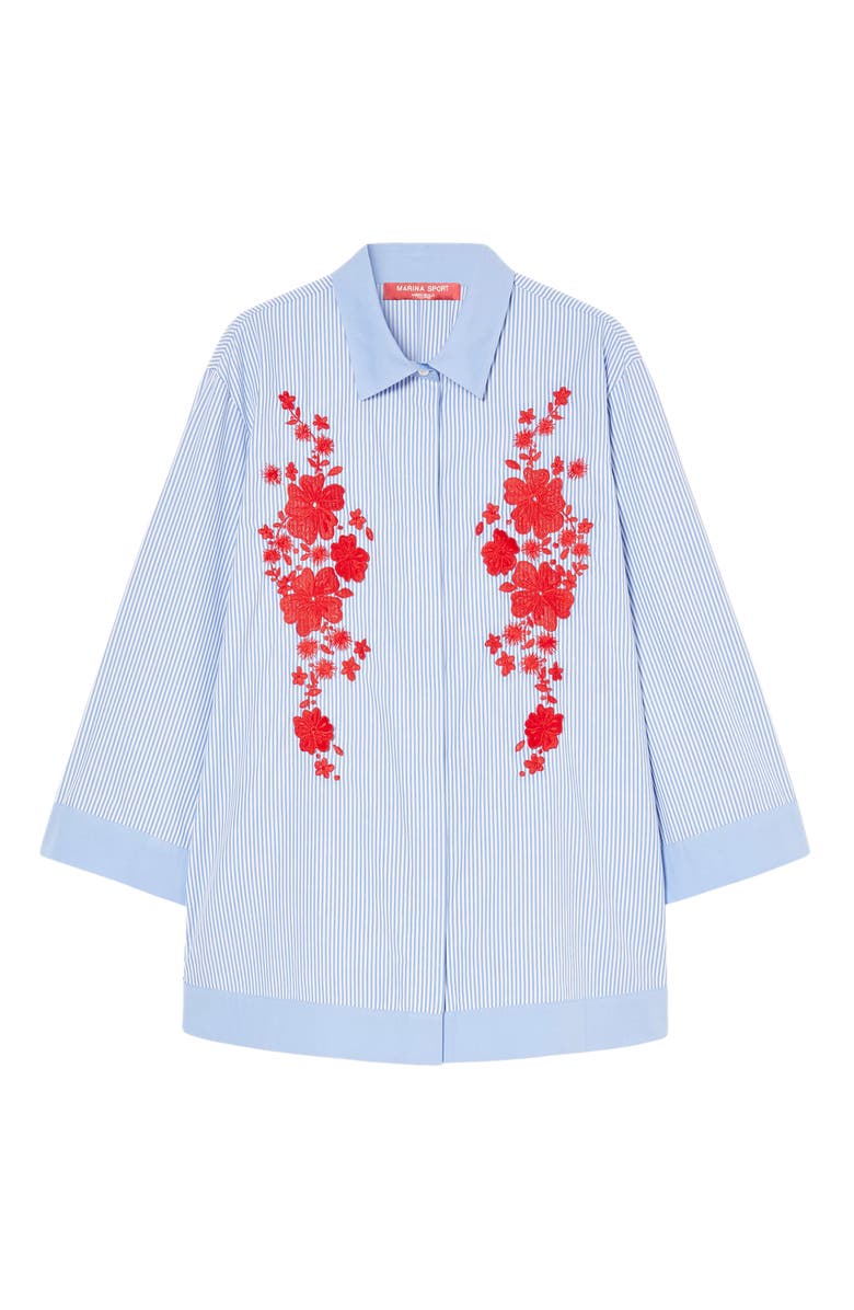 Marina Rinaldi Gela Embroidered Cotton Button-Up Shirt, Alternate, color, Optical White