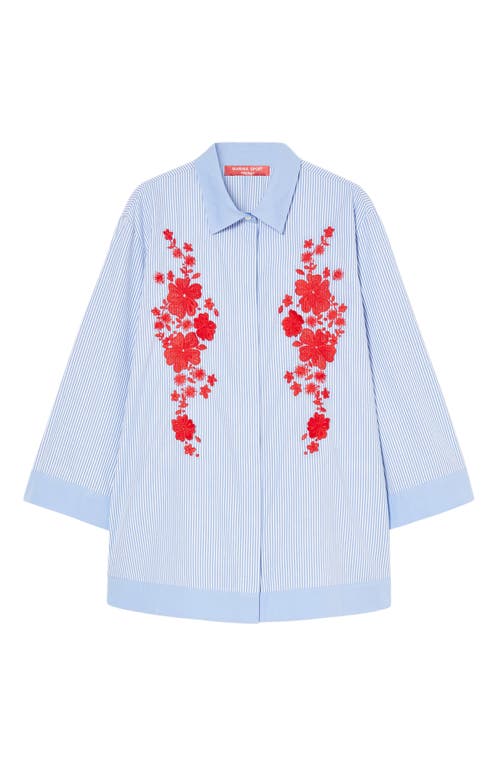 Marina Rinaldi Gela Embroidered Cotton Button-up Shirt In Blue