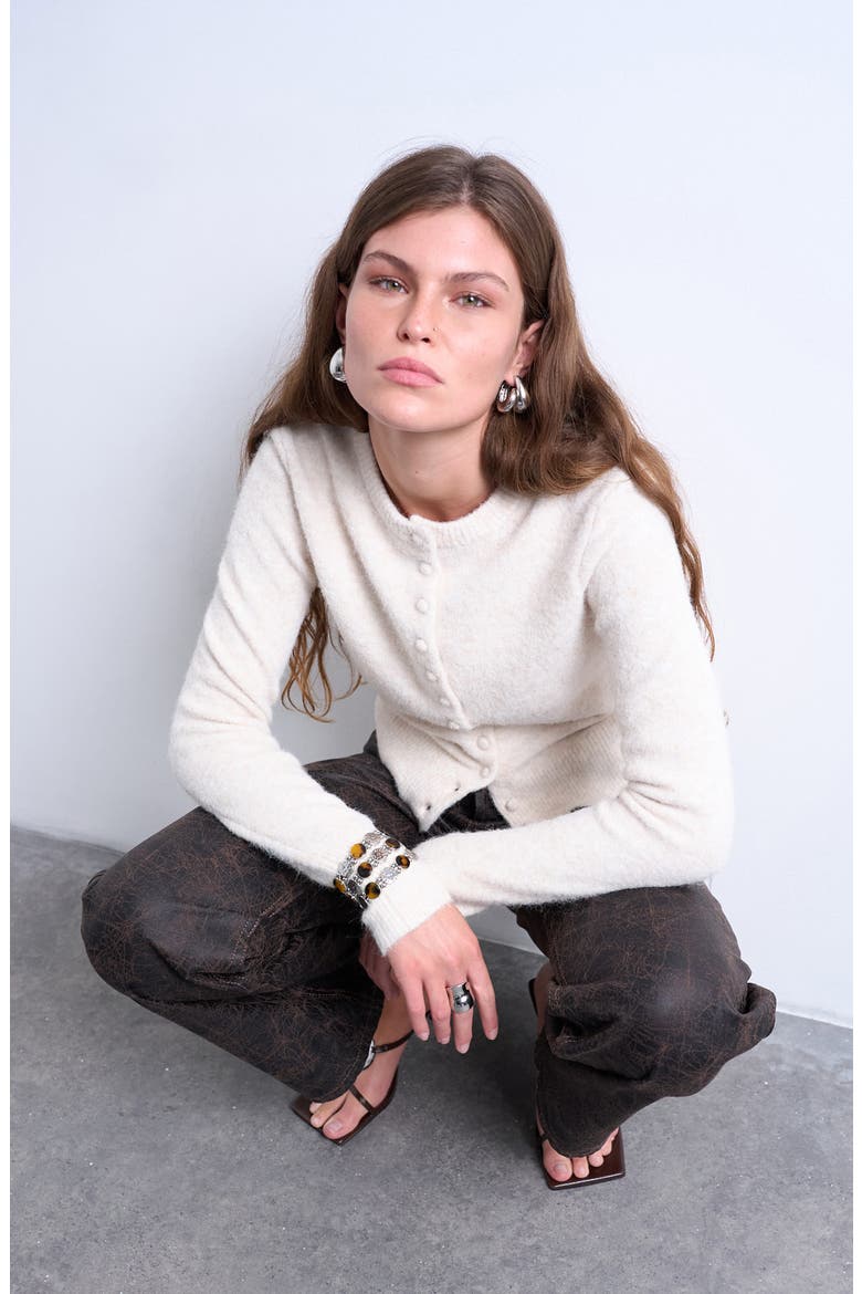 Covered Button Cardigan, Alternate, color, IVORY