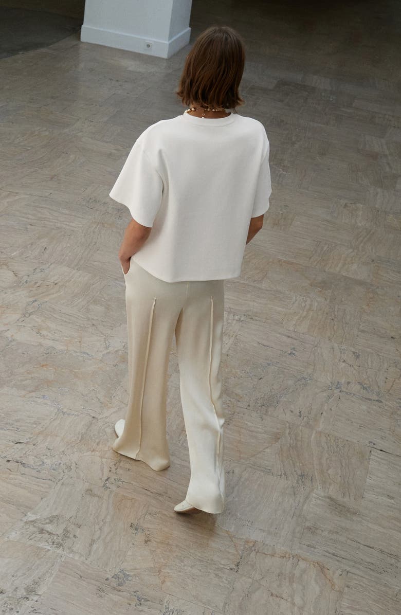 MANGO Selection Satin Slit Hem Wide Leg Pants, Alternate, color, Vanilla