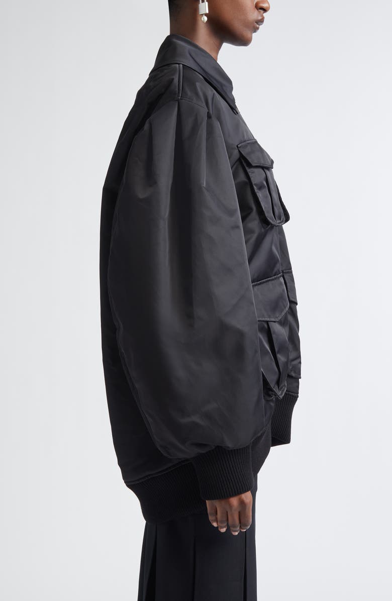 Simone Rocha Multi Pocket Puff Sleeve Bomber Jacket, Alternate, color, Black