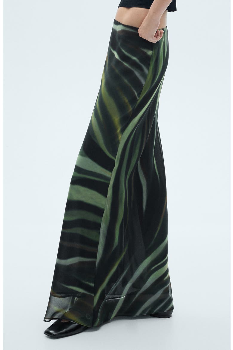 Palm Print Chiffon Maxi Skirt, Alternate, color, BLACK