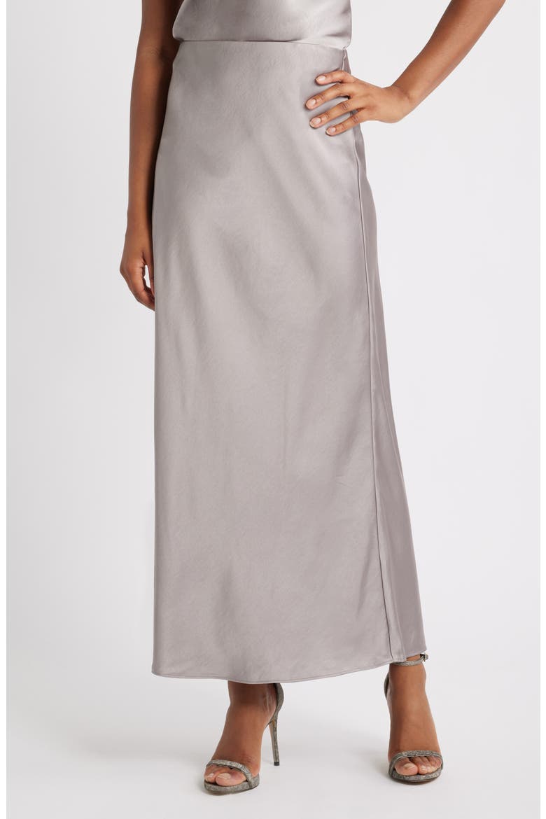 Satin Maxi Skirt, Main, color, GREY SATELLITE