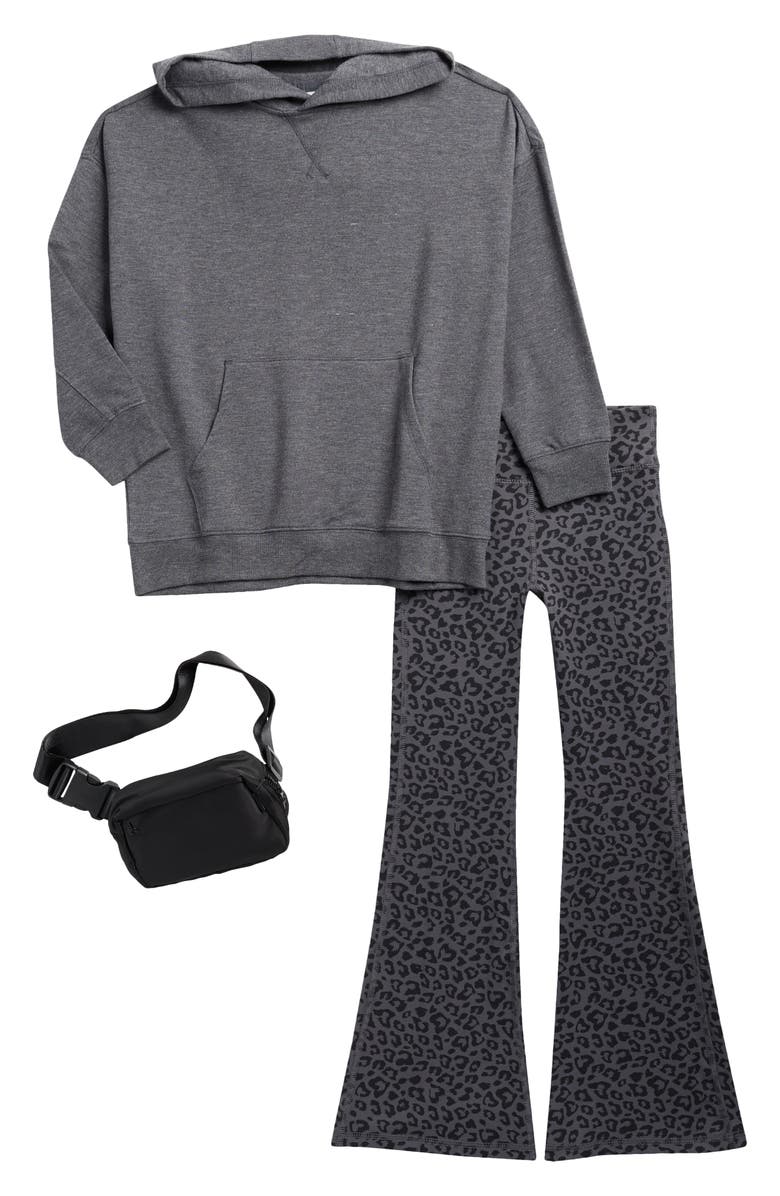 YOGALICIOUS Kids' Hoodie, Flared Leggings & Bag Set, Main, color, Grey/ Black Combo