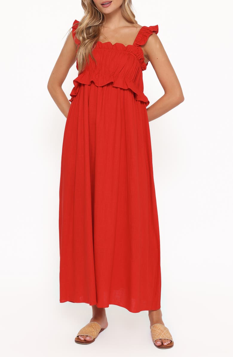 Petal & Pup Ross Frill Strap Maxi Dress, Main, color, Red