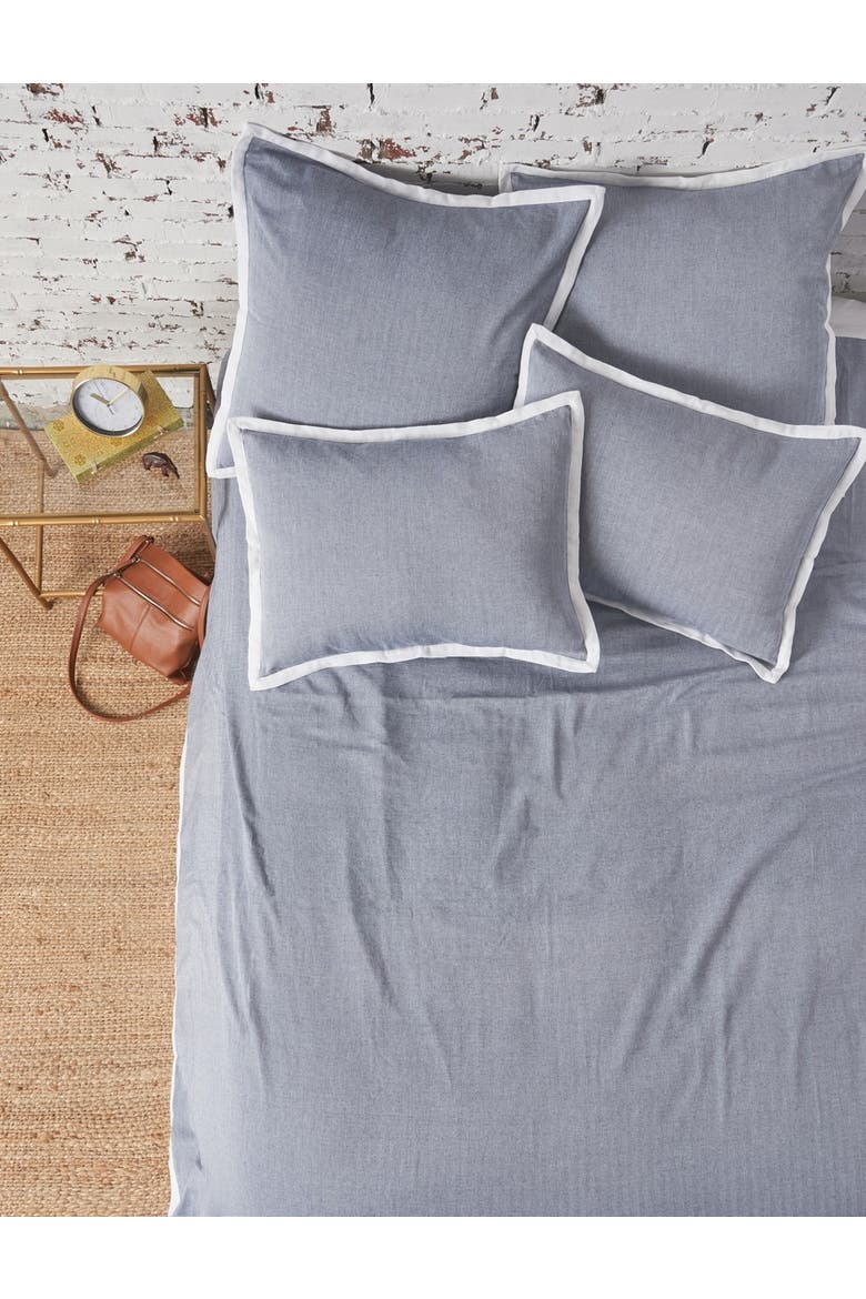 Roscoe Indigo Mini Herringbone Pattern 100% Cotton Euro Sham w/ Flange 26" x 26", Alternate, color, Blue