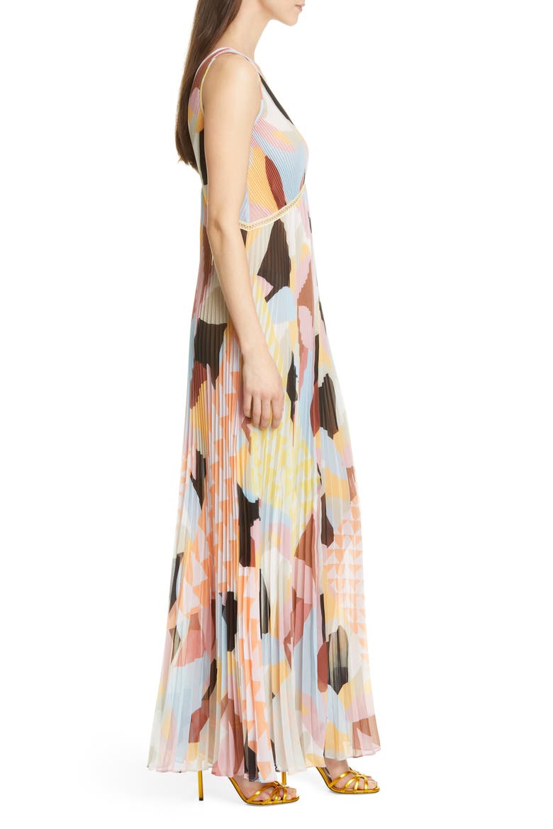 Geo Print Pleated Maxi Dress, Alternate, color, MULTI