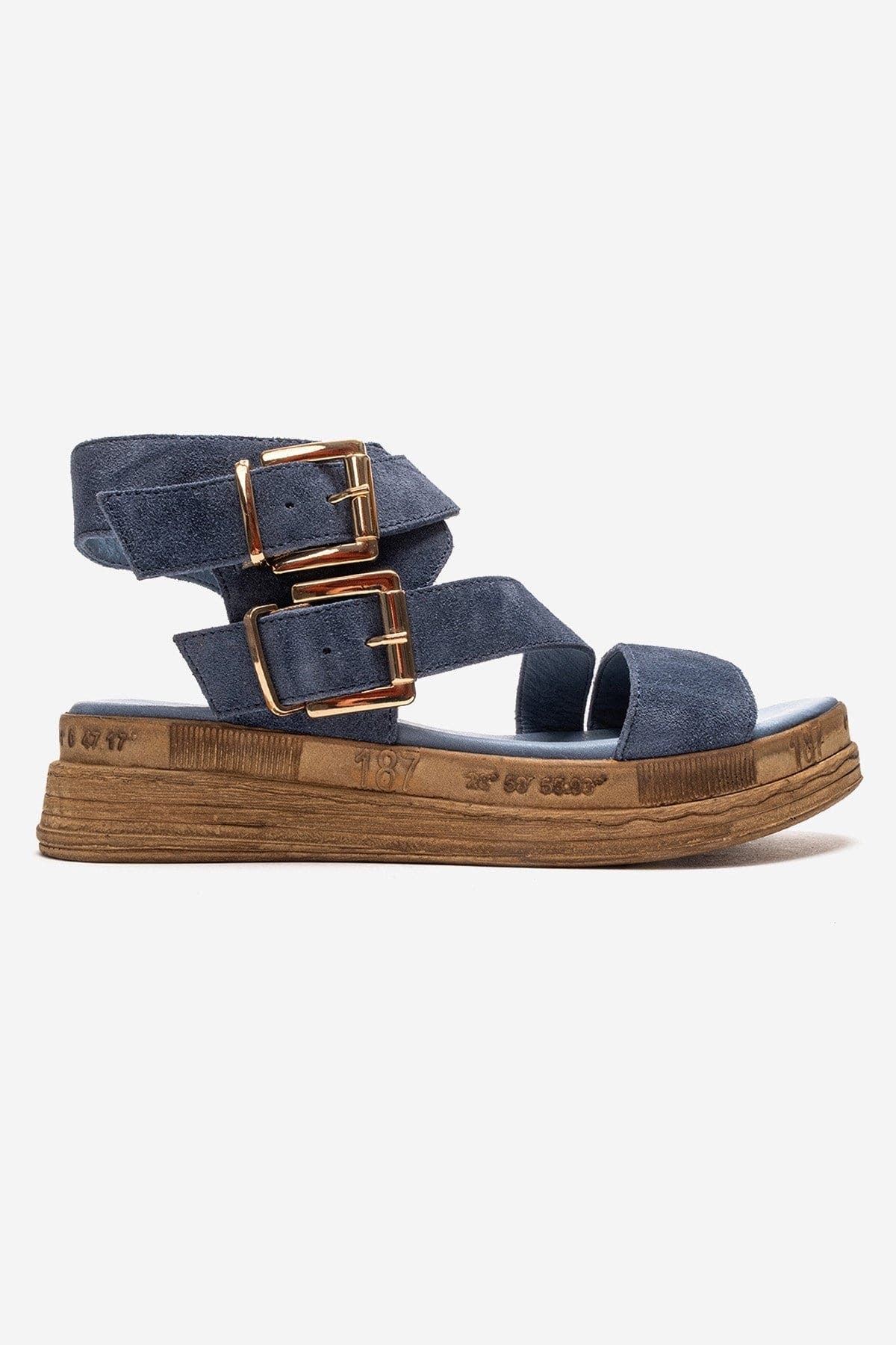 Lorentis Leather Double Buckle Sandal, Alternate, color, Demin Blue Suede