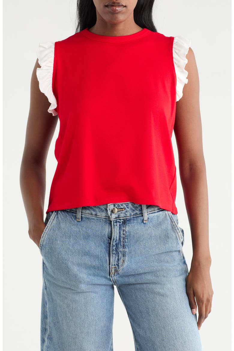 Ruffle Sleeveless Top, Main, color, RED/ BLACK