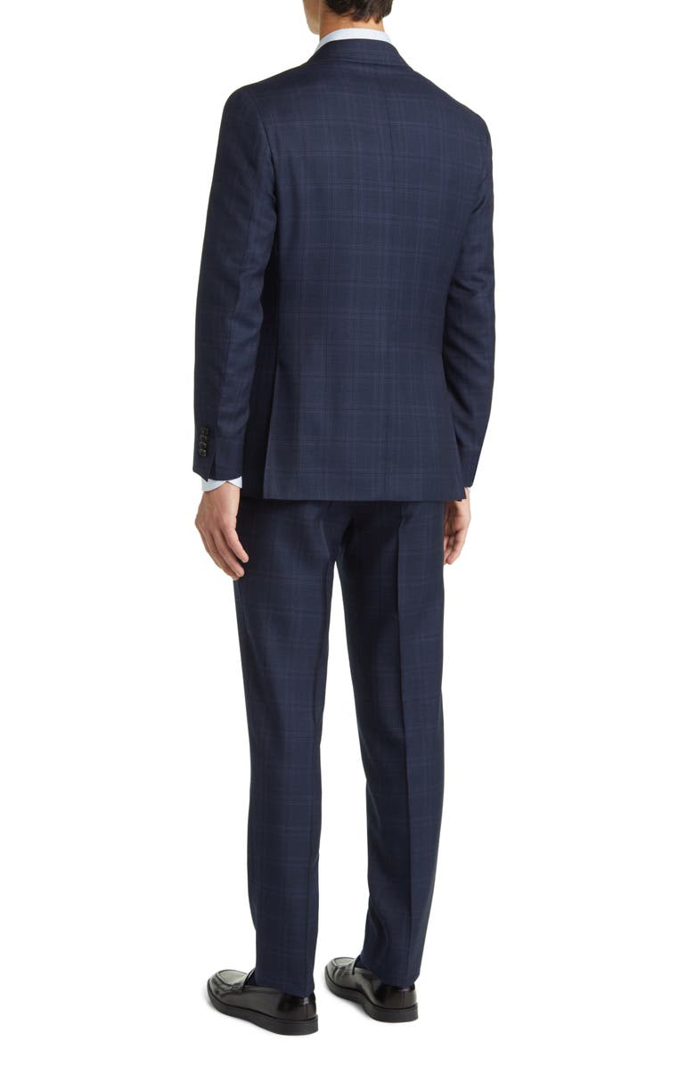 Canali Kei Trim Fit Dark Blue Plaid Wool Suit, Alternate, color,
