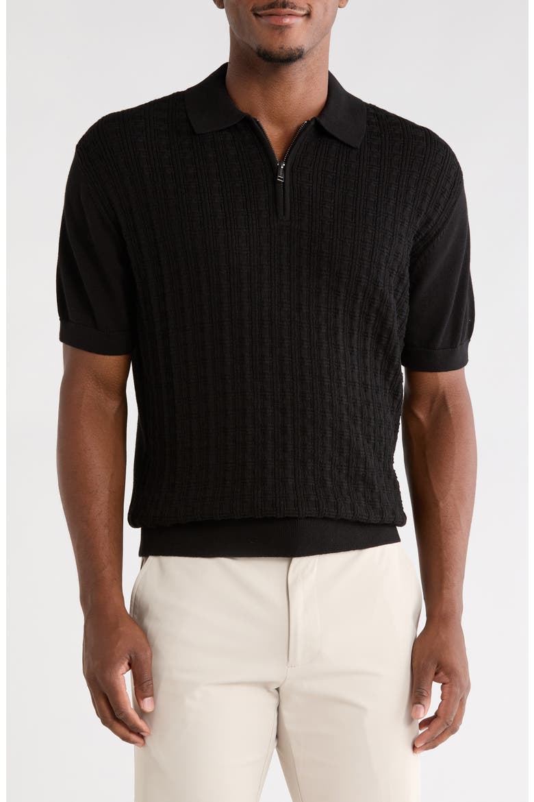 Alex Cotton Blend Quarter Zip Polo Sweater, Main, color, BLACK