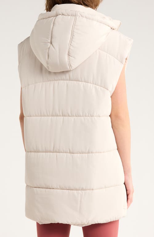Z By Zella Hooded Long Quilted Vest In Neutral